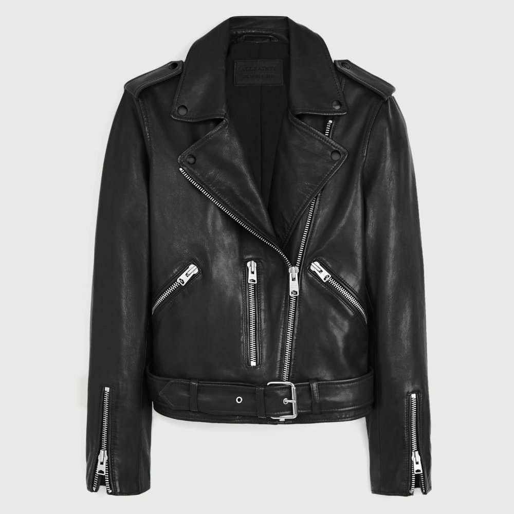 All Saints Balfern Black Leather Biker Jacket - Picture 2 of 11